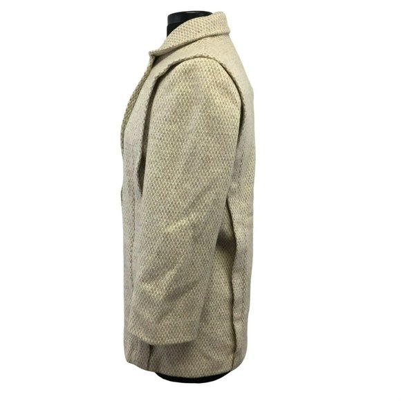 VTG Herman Kay Coat Jacket Womens Med Petite Tan Wool Blend 3 Button 2 Pockets - Picture 2 of 12